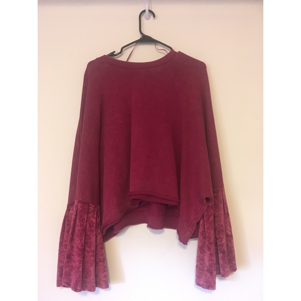 Free People Pink Velvet Bell Sleeve Sweater